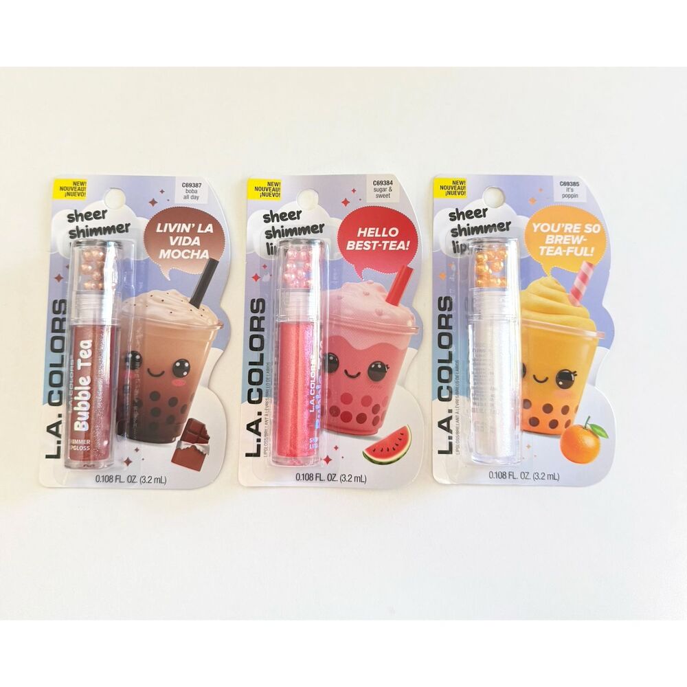 L.A. Colors Bubble Tea Sheer Shimmer Lip Gloss Set of 3 NEW Makeup